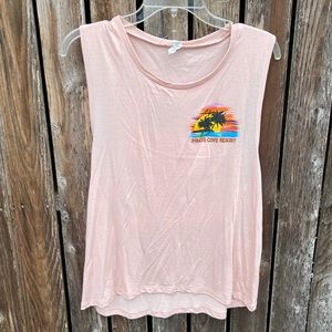 Pirate Cove Resort Tank Top Beach Palm Trees Sunset Coast Pirates 2XL